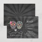 出欠確認　チョーク　ウェディング　ラスティック　シュガー スカル　フラワー カード (正面/裏面)