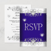 出欠確認 ロイヤルブルー 結婚式 ホワイト ダイヤモンド ハート 2 出欠カード (正面/裏面)
