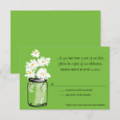 出欠確認 - 白いデイジーが入ったメイソンジャー 出欠カード (正面/裏面)