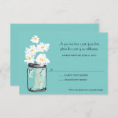 出欠確認 - 白いデイジーの入ったメイソンジャー 出欠カード (正面/裏面)