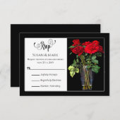 出欠確認, 赤いバラコレクション/ブラック/レッド, 横向き 出欠カード (正面/裏面)