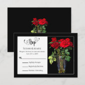 出欠確認, 赤いバラコレクション/ブラック/レッド, 水平 出欠カード (正面/裏面)