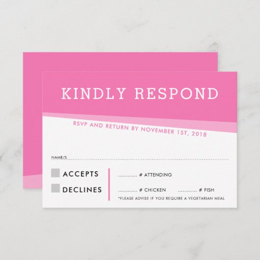 出欠返信カード　シンプル モダン アングル ピンク 出欠カード (正面/裏面)