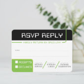 出欠返信カード　現代のゲーマー　ブラック×グリーン 招待状 (スタンド正面)