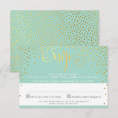 出欠返信用 ミニコンフェッティ ゴールドラスティック マントグリーン 出欠カード (正面/裏面)