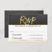 出欠返信 モダングレー 黒板 ゴールド筆記 出欠カード (正面/裏面)