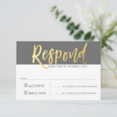 出欠返信 応答 偽金色タイプ グレー 招待状 (スタンド正面)