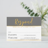 出欠返信 現代 シンプル グレー ゴールド 出欠カード (スタンド正面)