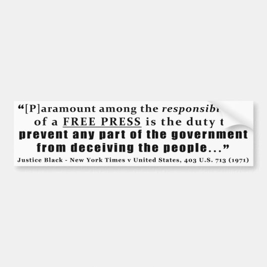 出版の自由の引用文の責任 バンパーステッカー (正面)