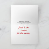 出生でひざまずいているサンタ シーズンカード (内部)