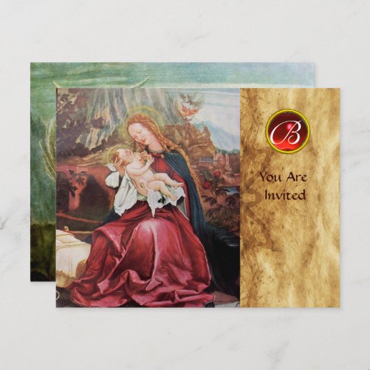 出生と天使 – クリスマスモノグラムの魔法 招待状 (正面/裏面)