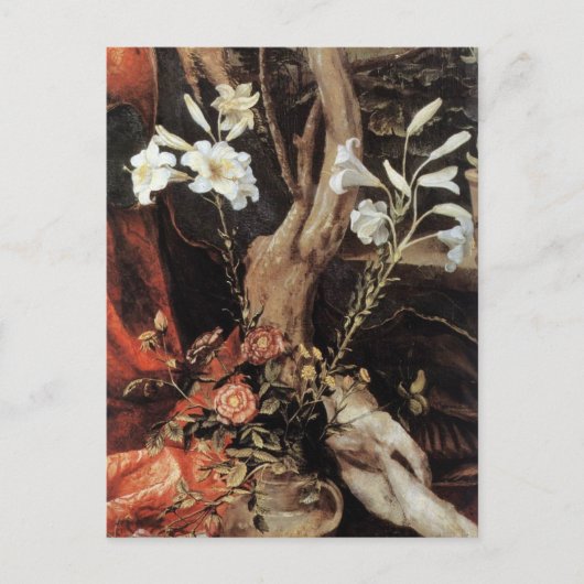 出生と白いユリ – クリスマスの魔法 シーズンポストカード (正面)