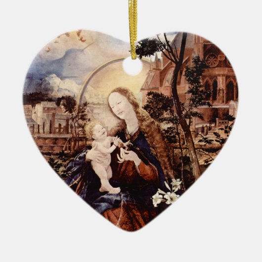 出生と白いユリ – クリスマスの魔法 セラミックオーナメント (正面)