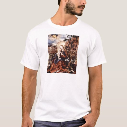 出生と白いユリ – クリスマスの魔法 Tシャツ (正面)