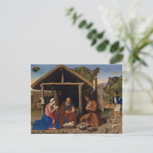 出生のクリブ崇拝の羊飼いのクリスマス シーズンポストカード (スタンド正面)