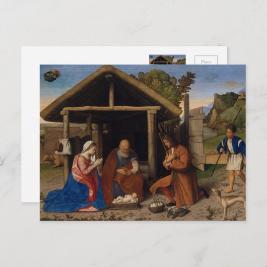 出生のクリブ崇拝の羊飼いのクリスマス シーズンポストカード (正面/裏面)