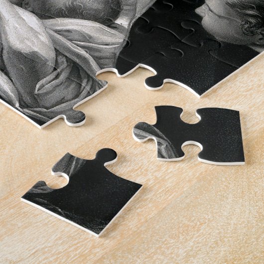 出生のベビーのイエス・キリスト聖母マリアの天使の白黒 ジグソーパズル (側面)