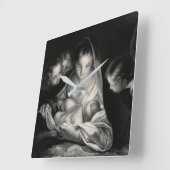 出生のベビーのイエス・キリスト聖母マリアの天使の白黒 スクエア壁時計 (傾斜)