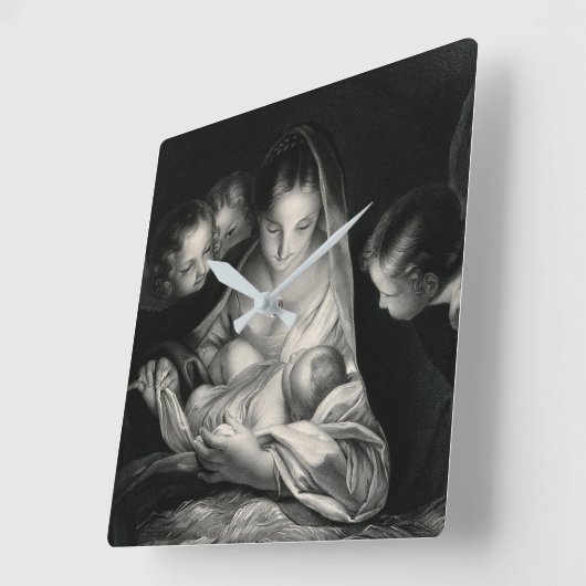 出生のベビーのイエス・キリスト聖母マリアの天使の白黒 スクエア壁時計 (傾斜)