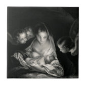 出生のベビーのイエス・キリスト聖母マリアの天使の白黒 タイル (正面)