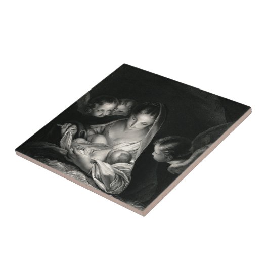 出生のベビーのイエス・キリスト聖母マリアの天使の白黒 タイル (側面)