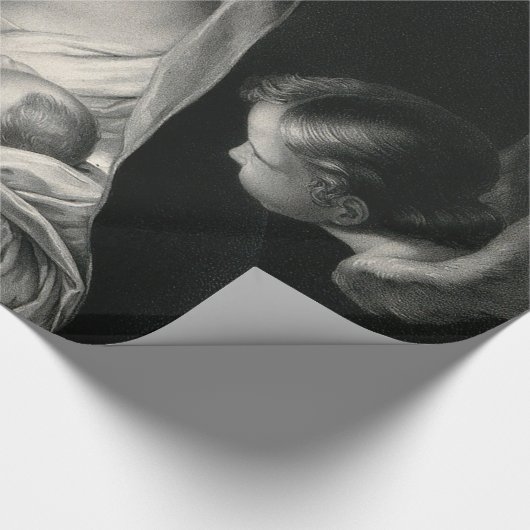 出生のベビーのイエス・キリスト聖母マリアの天使の白黒 ラッピングペーパー (角)