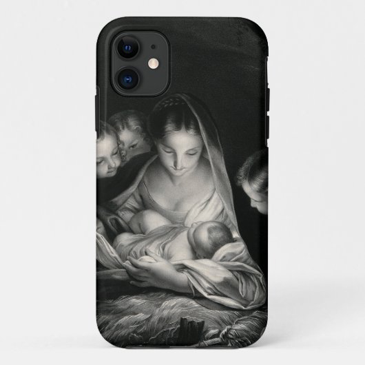 出生のベビーのイエス・キリスト聖母マリアの天使の白黒 Case-Mate iPhoneケース (裏面)