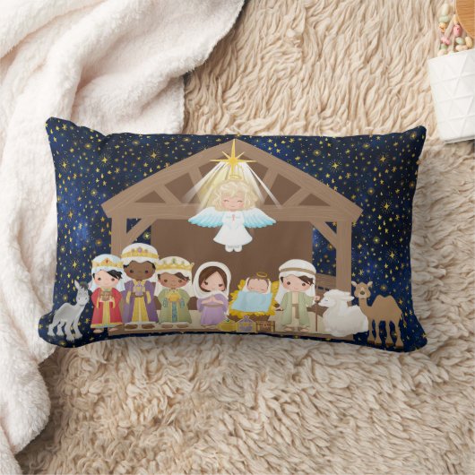 出生のベビーのイエス・キリスト3の賢者の馬小屋の枕 ランバークッション (ブランケット)