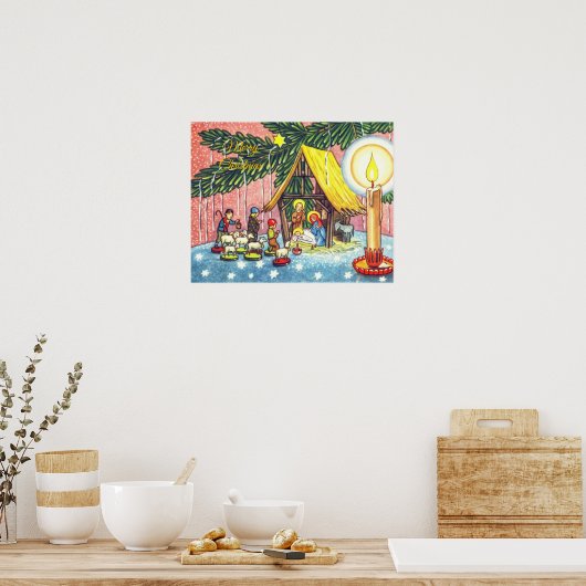 出生の下のクリスマスツリーのキャンバス印刷 ポスター (キッチン)