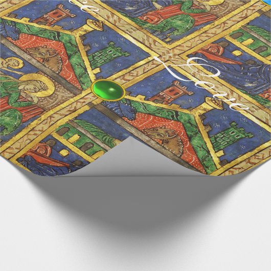 出生の宝石を持つクリスマスパーチメント ラッピングペーパー (角)