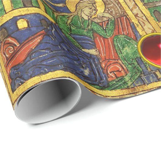 出生の宝石を持つクリスマスパーチメント ラッピングペーパー (ロールコーナー)