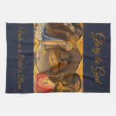 出生の金ゴールドのシーン神への栄光 キッチンタオル (横)