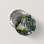 出生の飼い葉桶の馬小屋、ヴィンテージのクリスマスの芸術Pin 缶バッジ (正面&裏面)