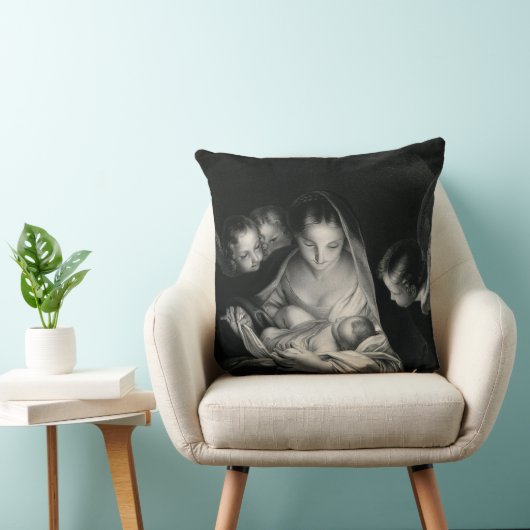 出生イエスヴァージンメアリーエンジェル白黒 クッション (椅子)