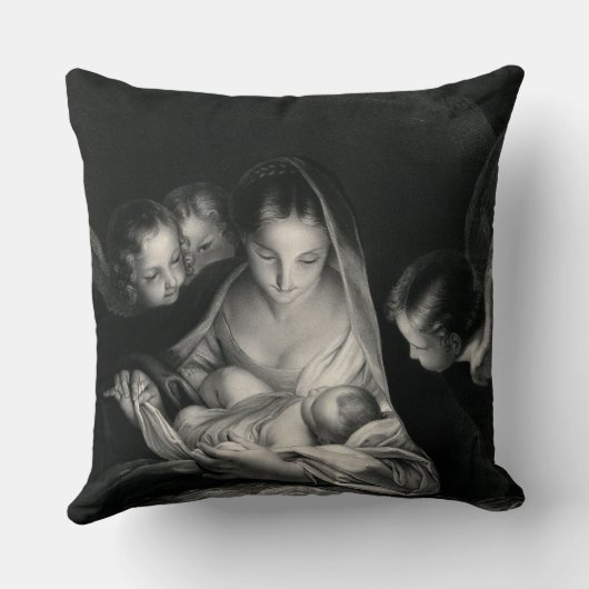 出生イエスヴァージンメアリーエンジェル白黒 クッション (裏面)