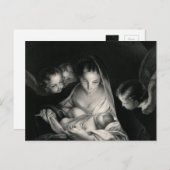 出生イエスヴァージンメアリーエンジェル白黒 シーズンポストカード (正面/裏面)