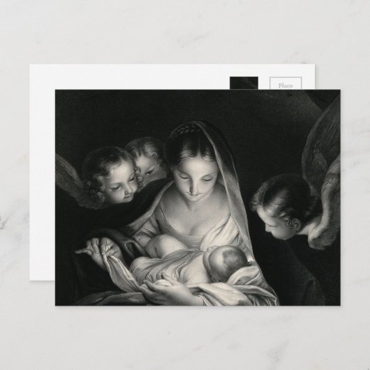 出生イエスヴァージンメアリーエンジェル白黒 シーズンポストカード (正面/裏面)