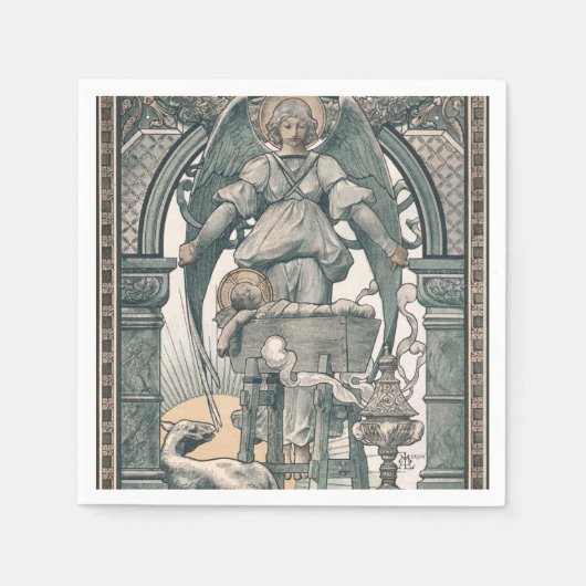 出生イエス誕生エンジェルヴィンテージクリスマス スタンダードカクテルナプキン (正面)