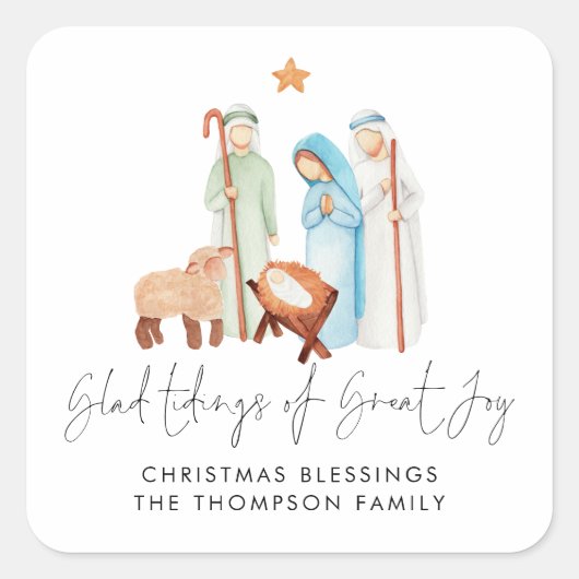 出生イラストレーション喜びの喜び素晴らしの知らせ スクエアシール (正面)