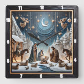 出生ウィンターシーンエンジェルズスターズ スクエア壁時計 (正面)