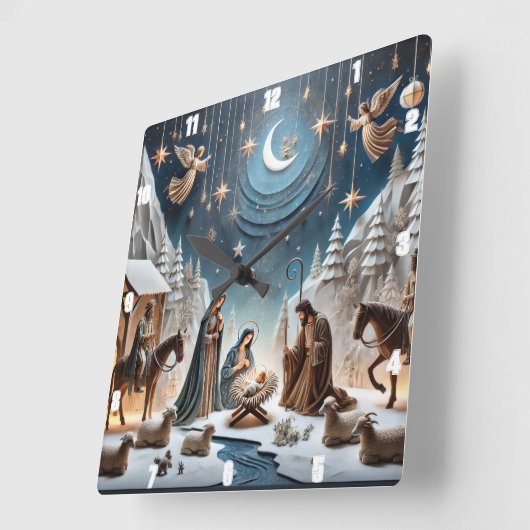 出生ウィンターメアリー、ヨセフ、ベビーイエス スクエア壁時計 (傾斜)