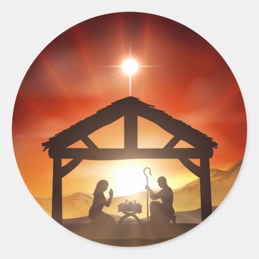 出生クリスチャンのクリスマスシーン ラウンドシール (正面)