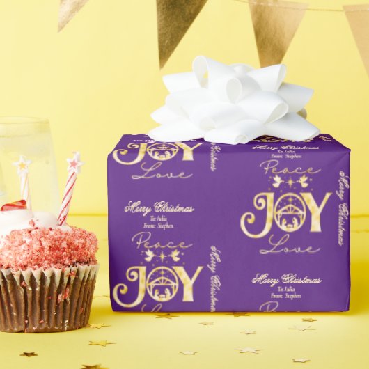 出生クリスチャンクリスマスP金ゴールド平和ジョイラブ ラッピングペーパー (誕生日パーティー)