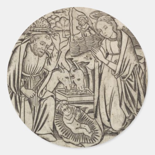 出生クリスマスカードのルネッサンスプリント ラウンドシール (正面)