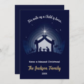 出生クリスマスカードフラットホリデー(ネイビーブルー) シーズンカード (正面/裏面)