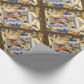 出生クリスマスパーチメントと赤い青の花 ラッピングペーパー (角)