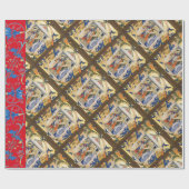 出生クリスマスパーチメントと赤い青の花 ラッピングペーパー (フラット)