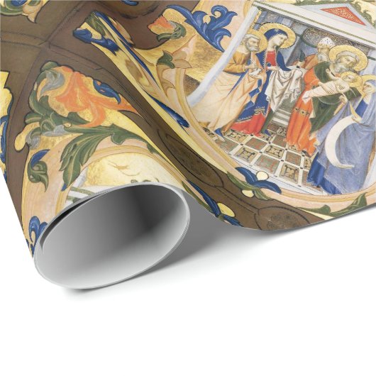 出生クリスマスパーチメントと赤い青の花 ラッピングペーパー (ロールコーナー)