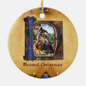 出生クリスマスパーチメントモノグラム セラミックオーナメント (裏面)