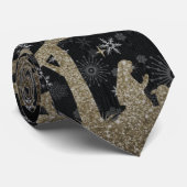 出生クリスマスブラック金ゴールドグリッターネクタイ ネクタイ (ロール)